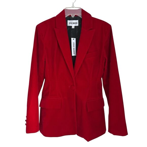 Steve Madden Red Velvet Blazer Jacket Women’s XS NWT Party Holiday Career - Picture 1 of 15